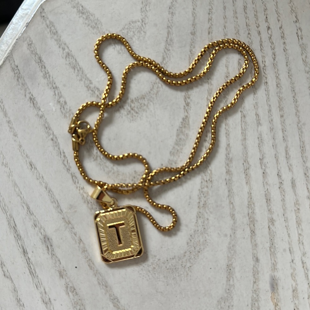 T square initial necklace